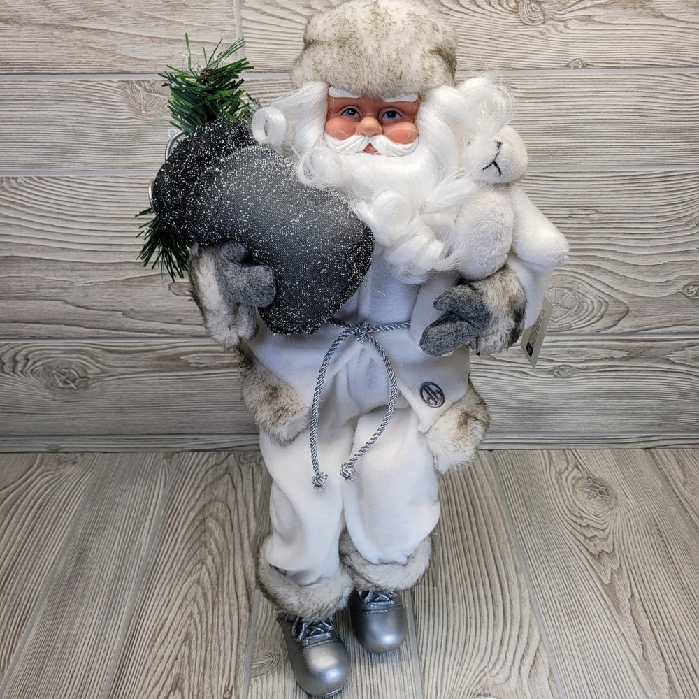 Dennis Basso‎ Home Sitting Santa Christmas Winter White Woodland Rustic Faux Fur